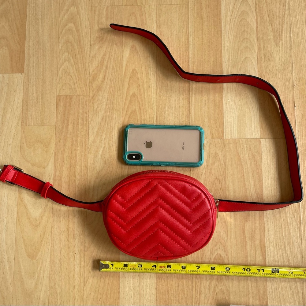 Red Quilted Leather Belt Bag Crossbody Bag Hip pack Belly Bag Fanny pack Chest - Picture 9 of 11